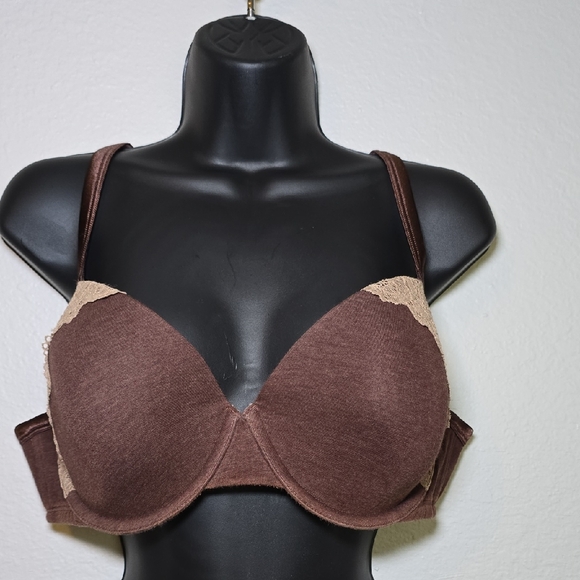 CACIQUE Elegant Brown Lace Trim Bra - Picture 1 of 8